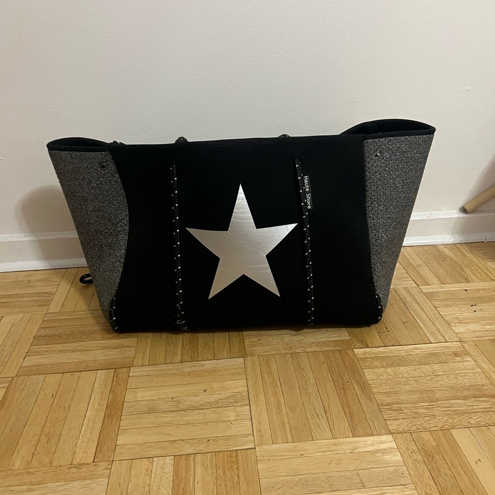 Black and Gray Tote Bag with Silver Star